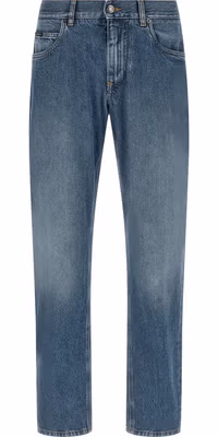 Blue Cotton Straight-Leg Jeans