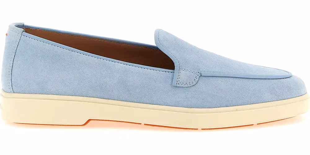 Santoni Blue Calfskin Slip-On Loafers