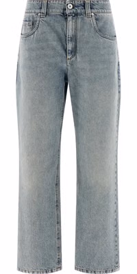 Blue Cotton Straight-Leg Jeans