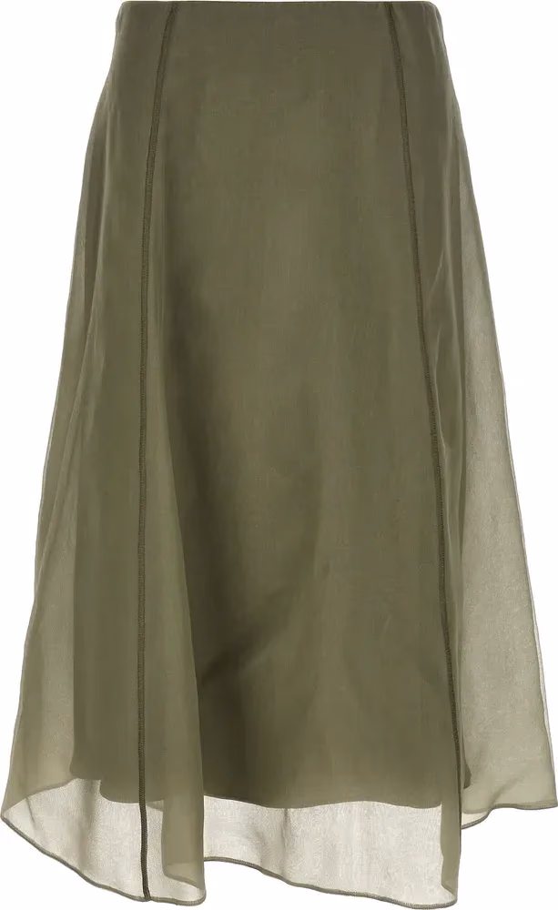 Brunello Cucinelli Bicolor Silk Midi Skirt