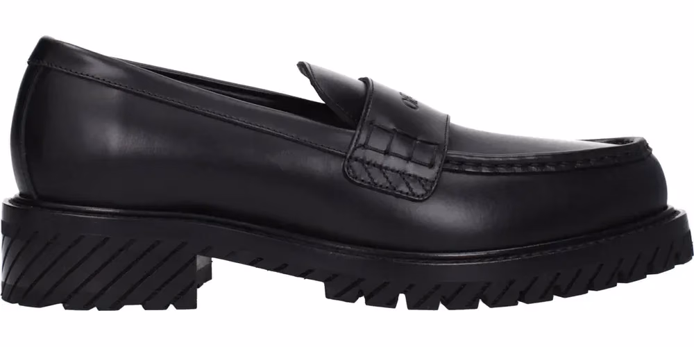 Off-White Black Leather Slip-On Loafers