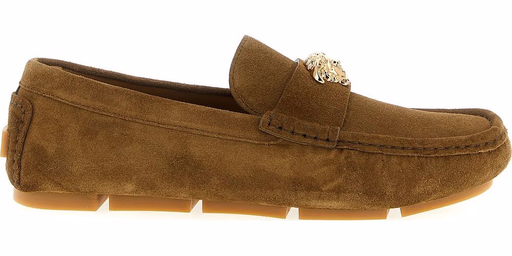 Versace Brown Calfskin Slip-On Loafers