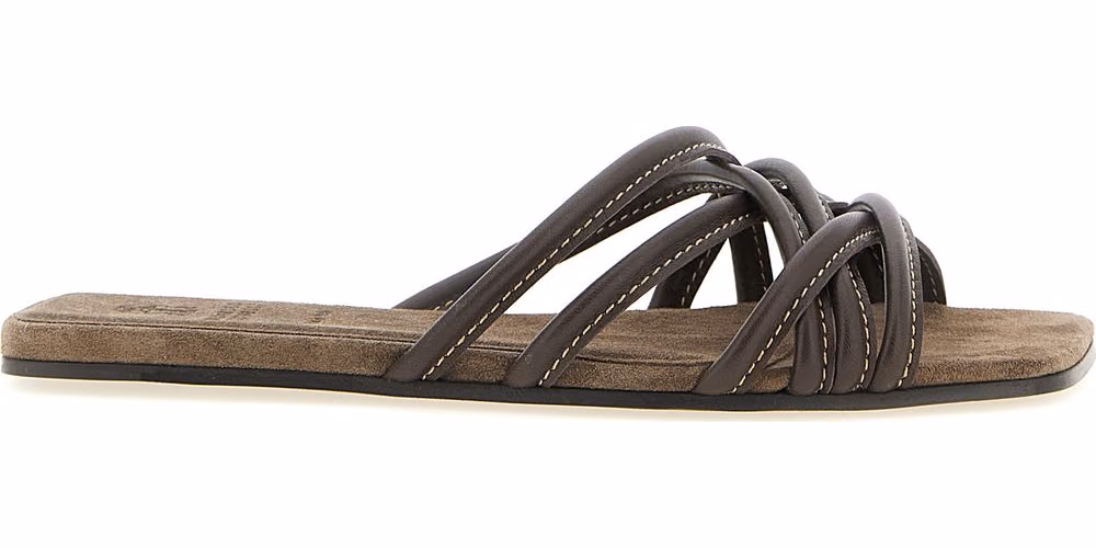 Brunello Cucinelli Brown Lamb Leather Slides
