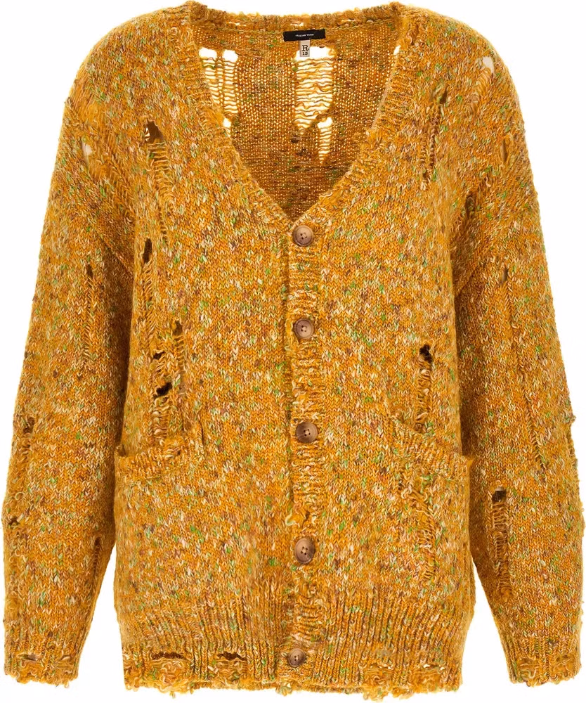 R13 Bicolor Alpaca Leather Cardigan