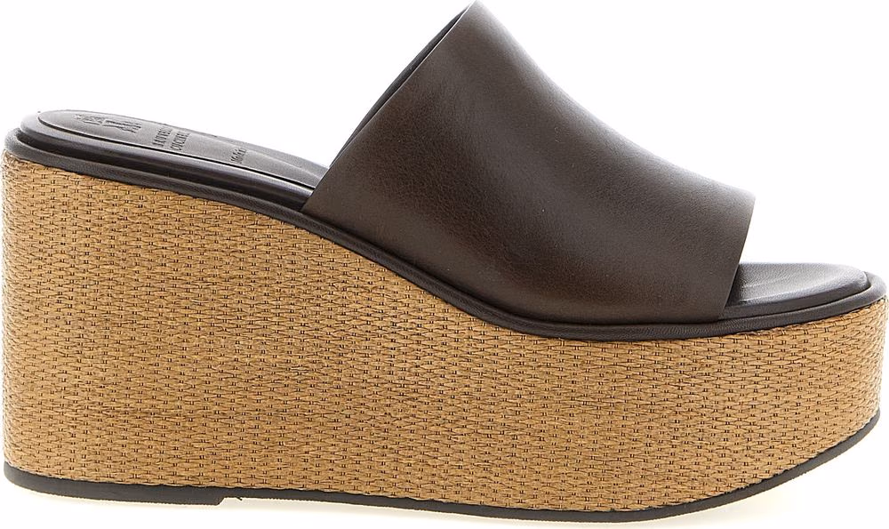 Brunello Cucinelli Brown Calfskin Wedge Sandals