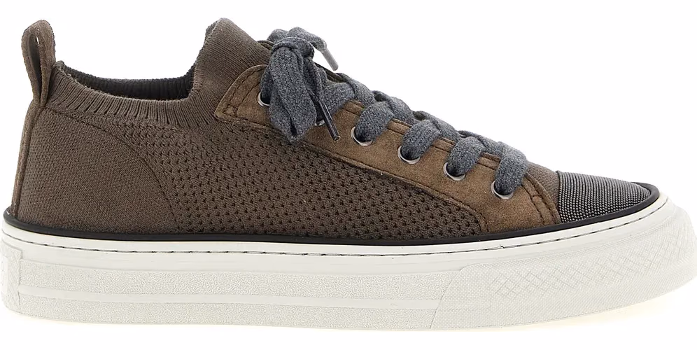 Brunello Cucinelli Brown Cotton Low Top Sneakers