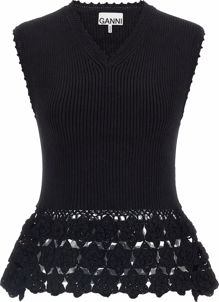 Ganni Black Organic Cotton Sleeveless Jacket
