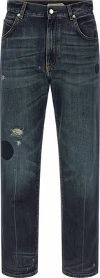 Blue Cotton Straight-Leg Jeans