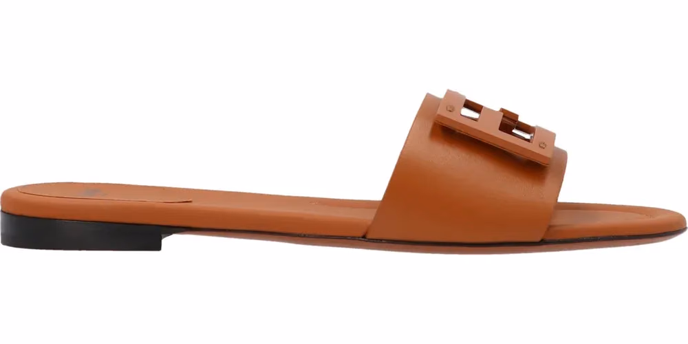 Fendi Brown Lamb Leather Slides