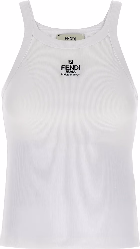 Fendi White Cotton Sleeveles T-Shirt