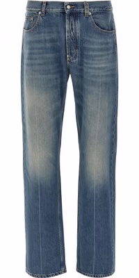 Blue Cotton Straight-Leg Jeans