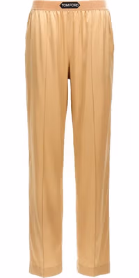 Beige Silk Casual Pants