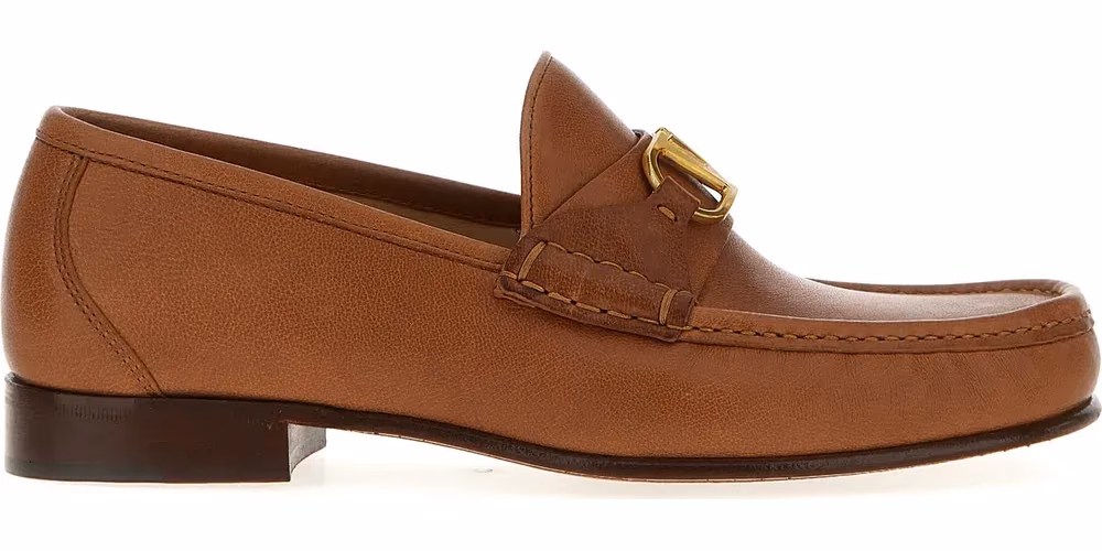 Valentino Garavani Brown Leather Slip-On Loafers
