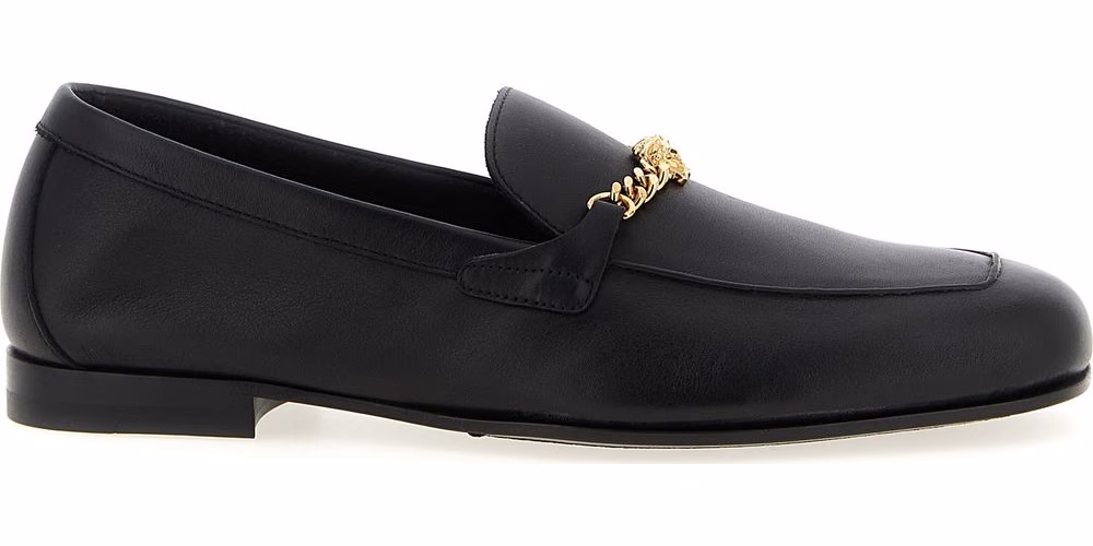 Versace Black Calfskin Slip-On Loafers