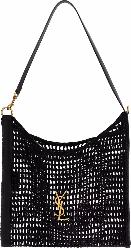 Saint Laurent Black Raffia Shoulder Bag