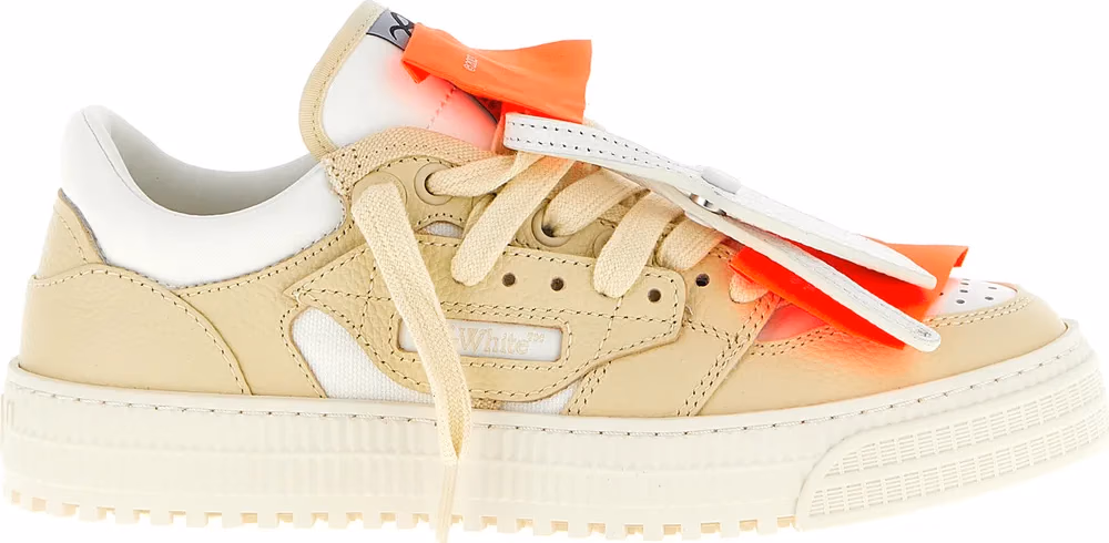 Off-White Beige Leather Low Top Sneakers