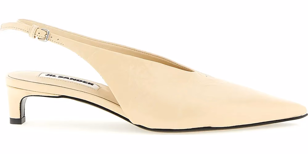 Jil Sander Beige Calfskin Mid Heel Pumps