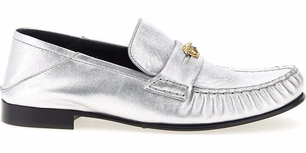 Versace Silver Lamb Leather Slip-On Loafers