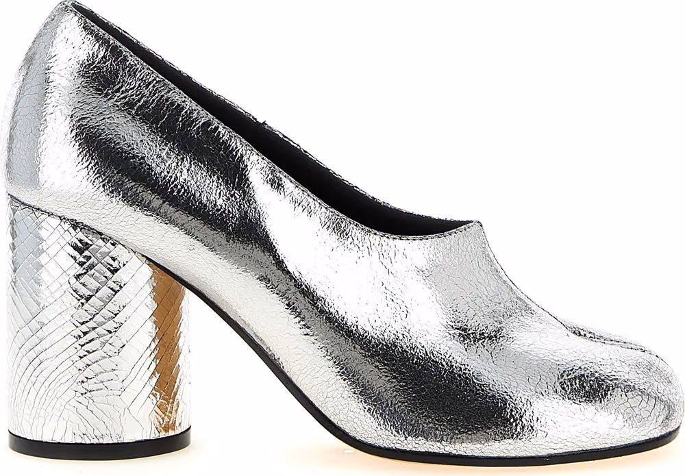Maison Margiela Silver Calfskin Mid Heel Pumps