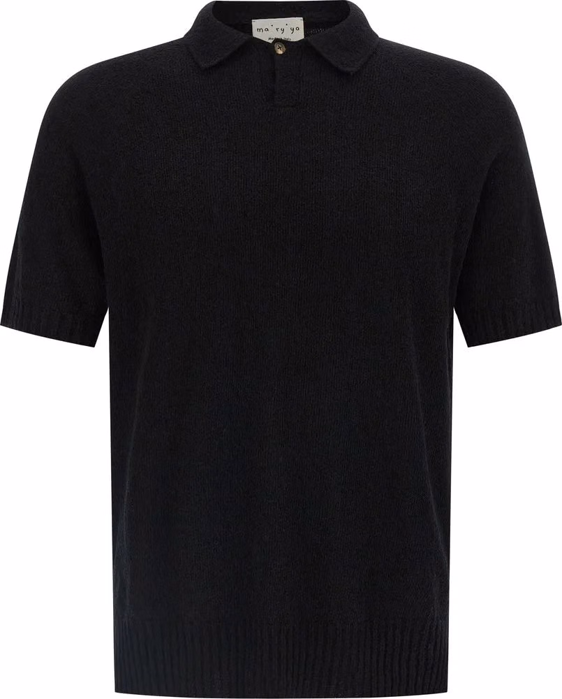 MA'RY'YA Black Cotton Polo Shirt