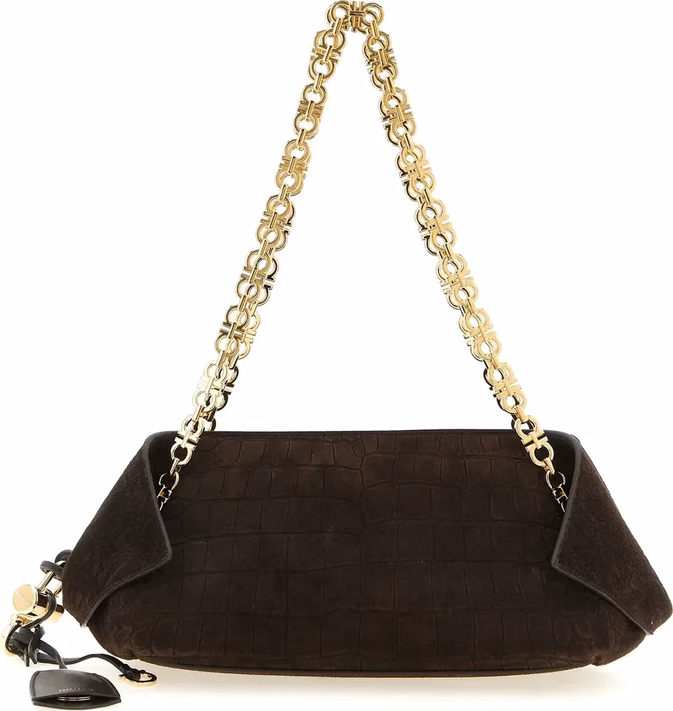 Ferragamo Brown Goatskin Shoulder Bag
