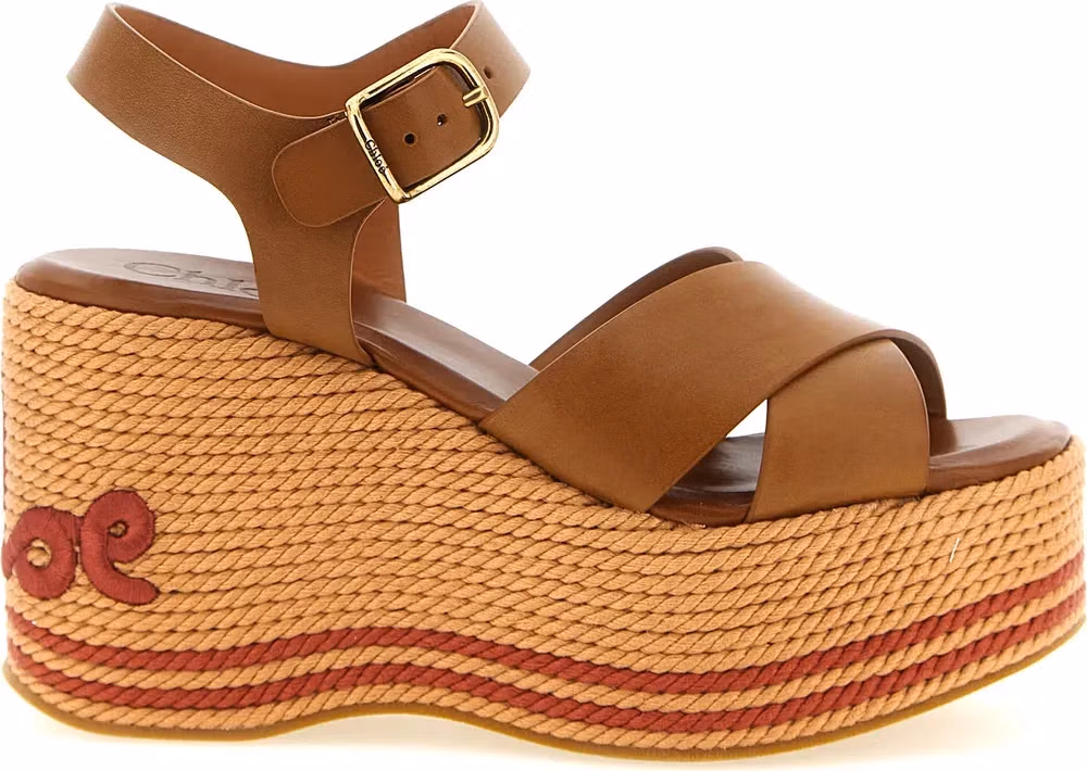 Chloé Brown Calfskin Wedge Sandals