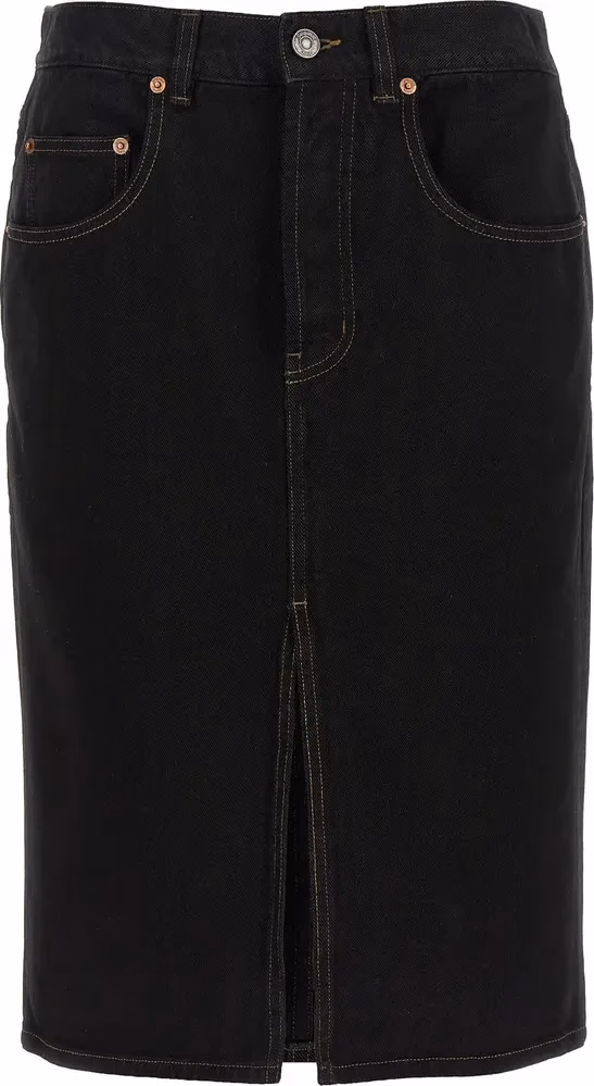 Saint Laurent Black Cotton Midi Skirt