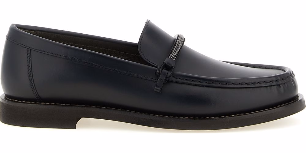 Brunello Cucinelli Black Calfskin Slip-On Loafers
