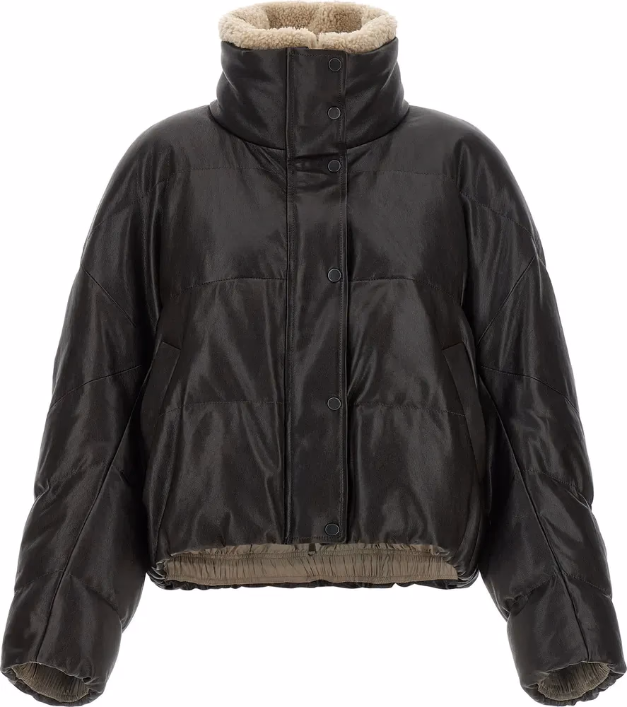 Brunello Cucinelli Brown Lamb Leather Leather Jacket