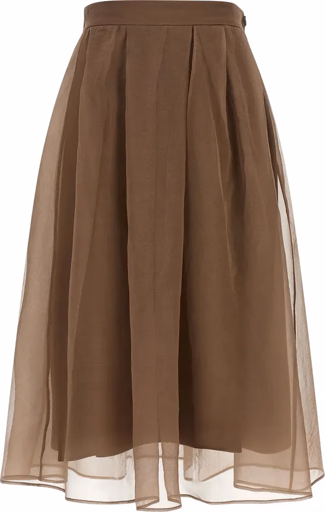 Brunello Cucinelli Brown Silk Midi Skirt