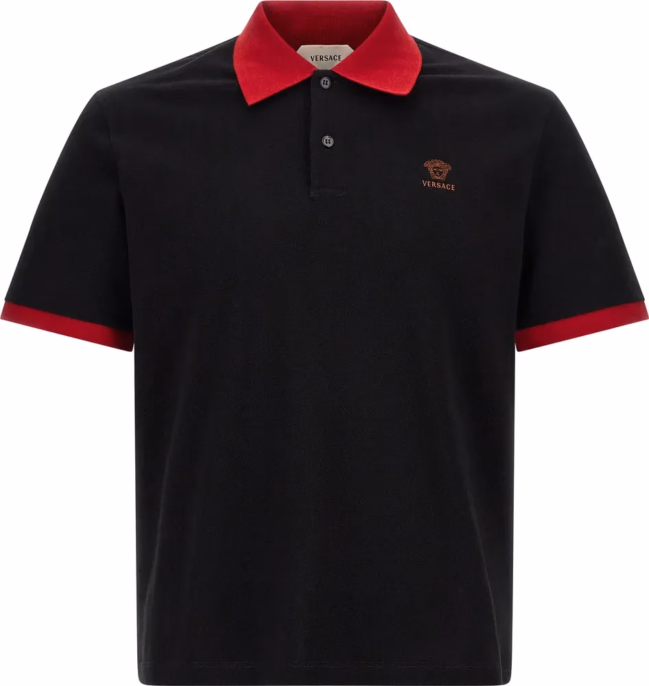 Versace Black Cotton Polo Shirt
