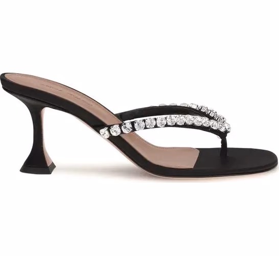 Amina Muaddi Black Silk Stiletto Heel Sandals