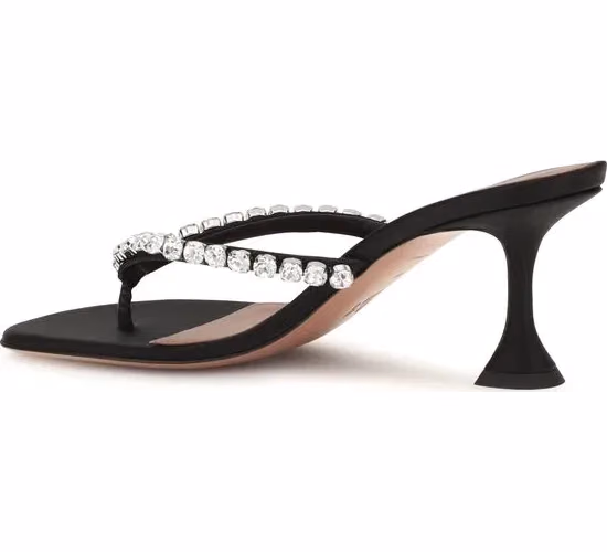Amina Muaddi Black Silk Stiletto Heel Sandals