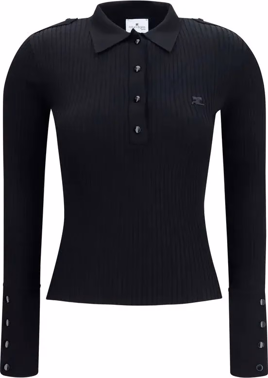 Courrèges Black Viscose Polo Shirt