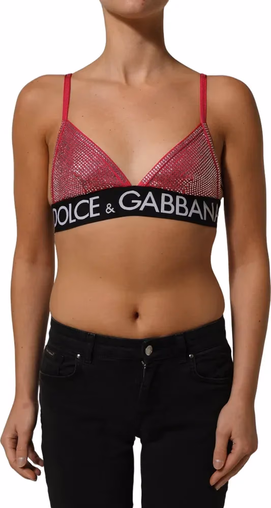 Dolce & Gabbana Pink Crystal Embellished Bralette Crop Top