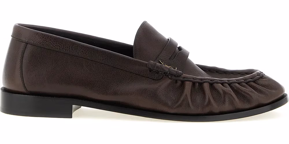 Saint Laurent Brown Calfskin Slip-On Loafers