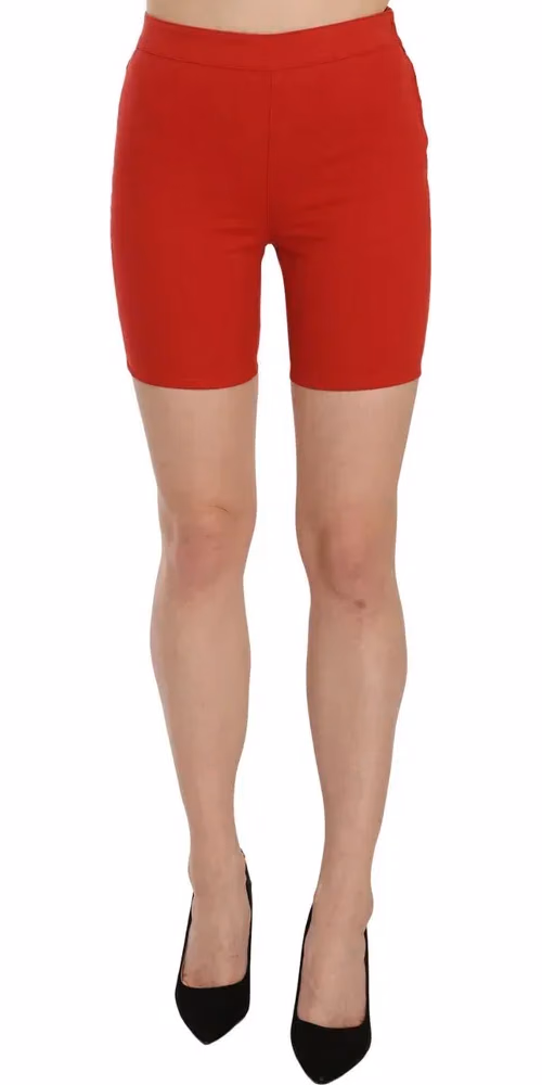 BYBLOS Red Mid Waist Cotton Stretch Slim Mini Shorts