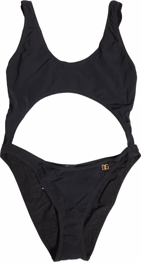 Dolce & Gabbana Black Cutout Logo One Piece Swimsuit Swimwear