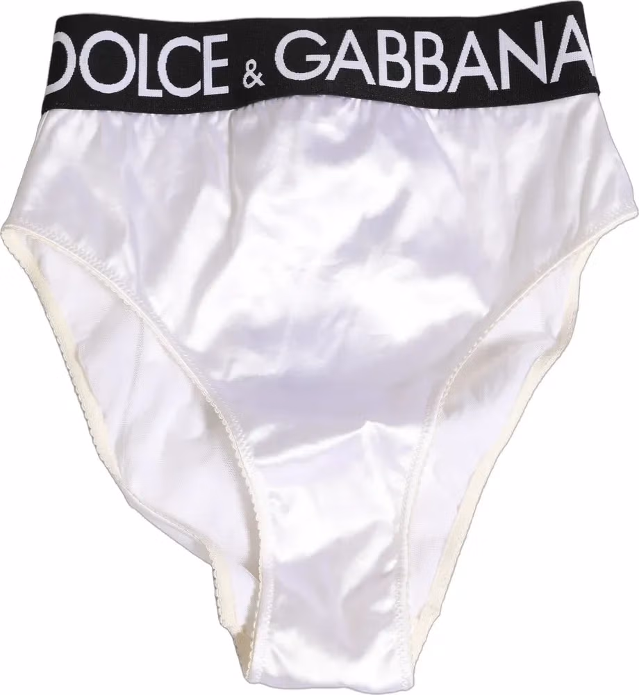 Dolce & Gabbana White Satin High-Waist Brief Logo Women Underwear