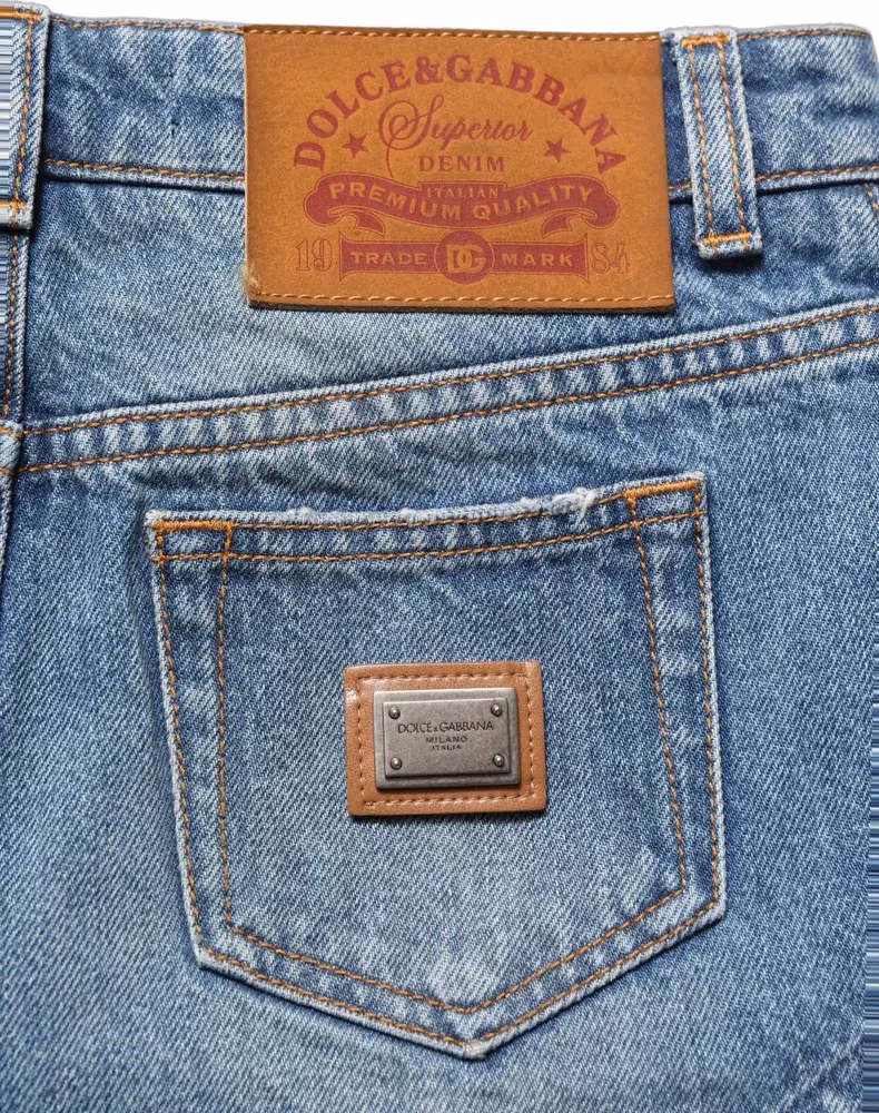 Dolce & Gabbana Blue Cotton High Waist Denim Hotpants Shorts