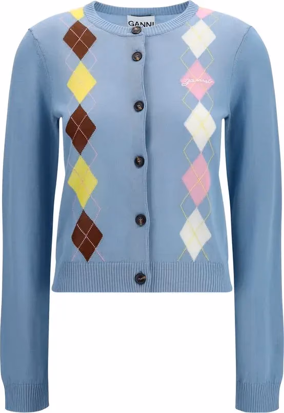 Ganni Blue Cotton Cardigan
