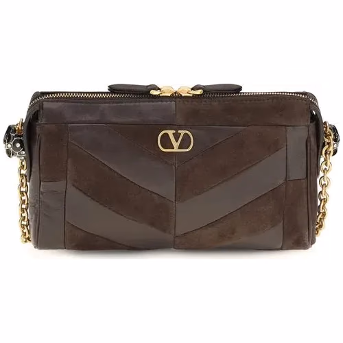 Valentino Garavani Brown Calf Leather Bos Taurus Shoulder Bag