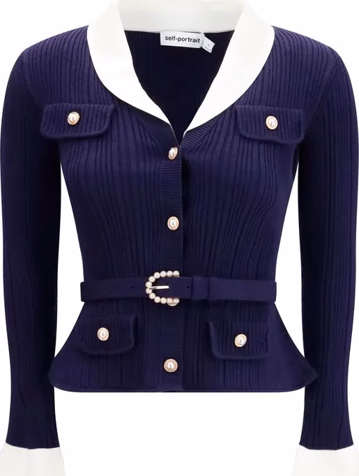 Self-Portrait Blue Polyamide Cardigan