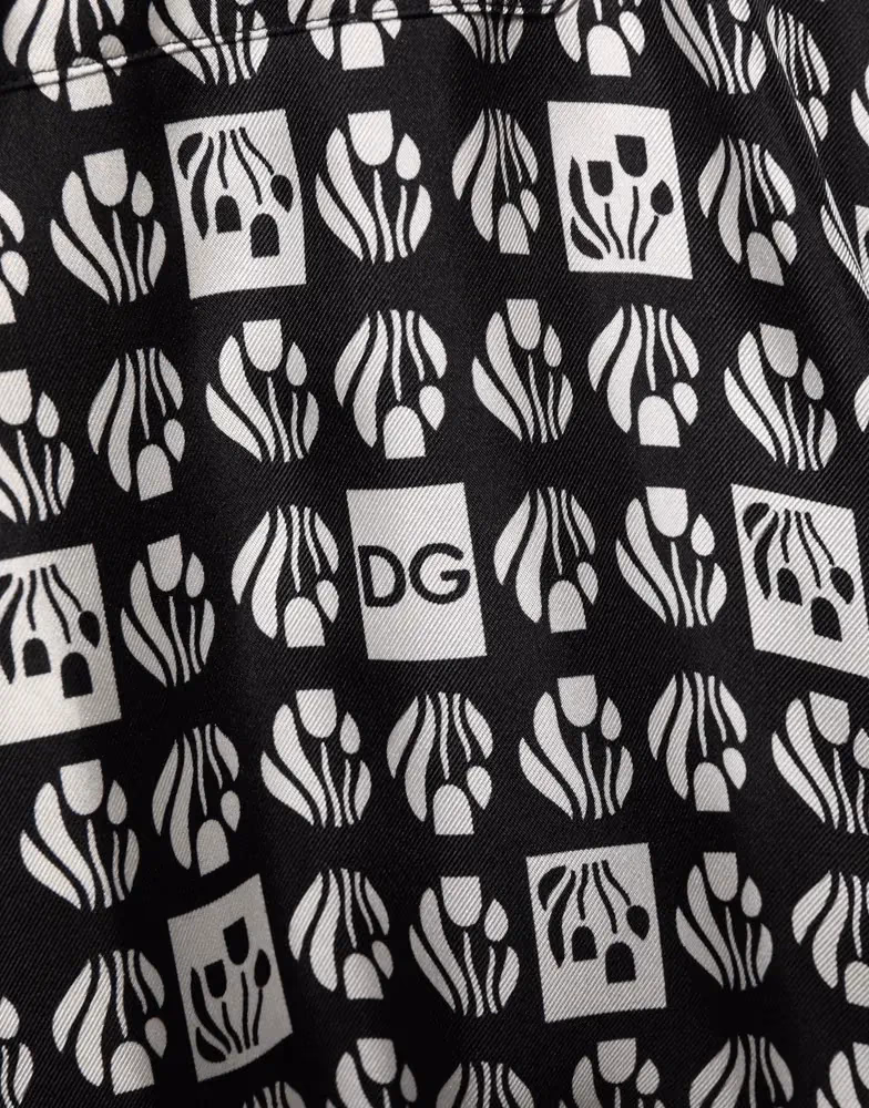 Dolce & Gabbana Black White Silk Men Wrap Robe Coat Jacket
