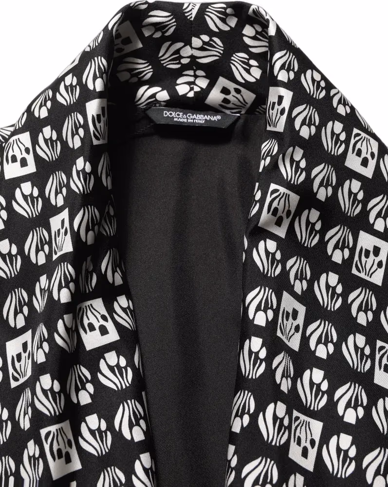 Dolce & Gabbana Black White Silk Men Wrap Robe Coat Jacket
