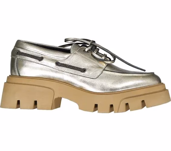 Brunello Cucinelli Gold Leather Platform Loafers