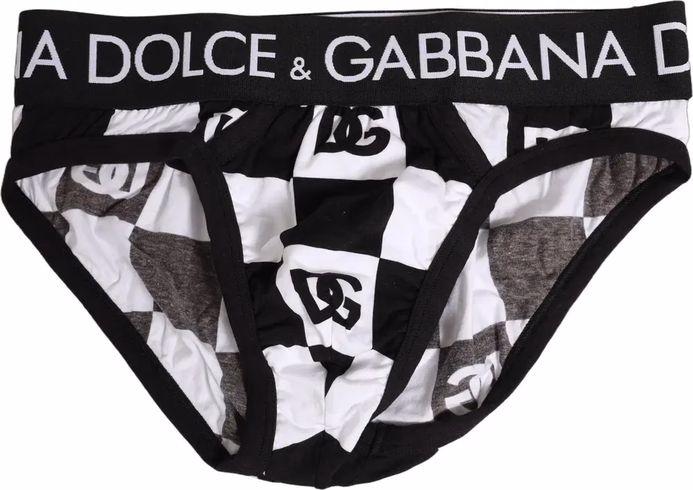 Dolce & Gabbana Black White Logo Checkered Midi Brief Underwear