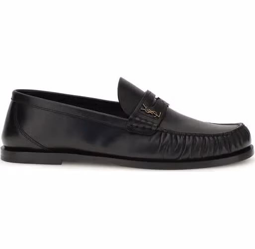 Saint Laurent Black Calf Leather Bos Taurus Slip-On Loafers