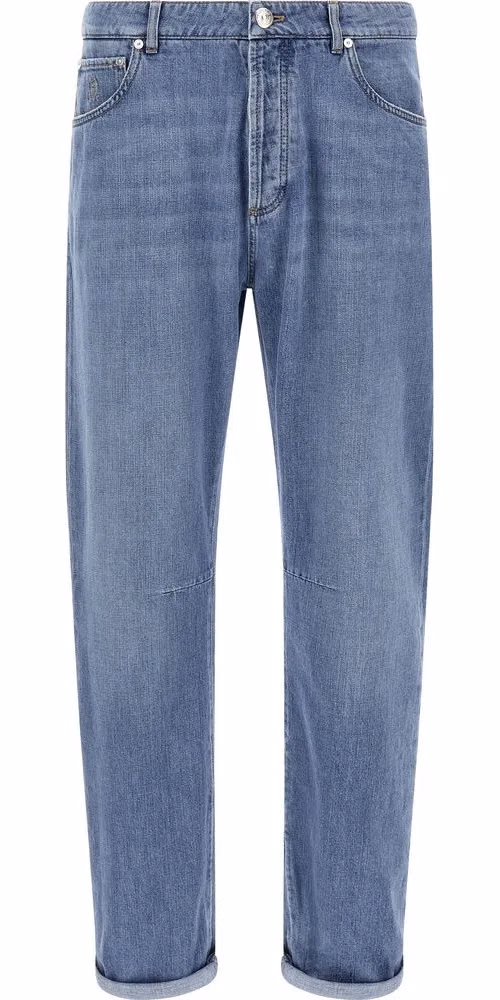 Brunello Cucinelli Blue Cotton Straight-Leg Jeans
