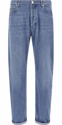 Blue Cotton Straight-Leg Jeans